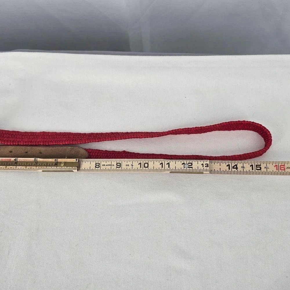 Vintage Red Woven Braided Skinny Belt Gold Horseshoe Buckle Adjustable Cinch‎